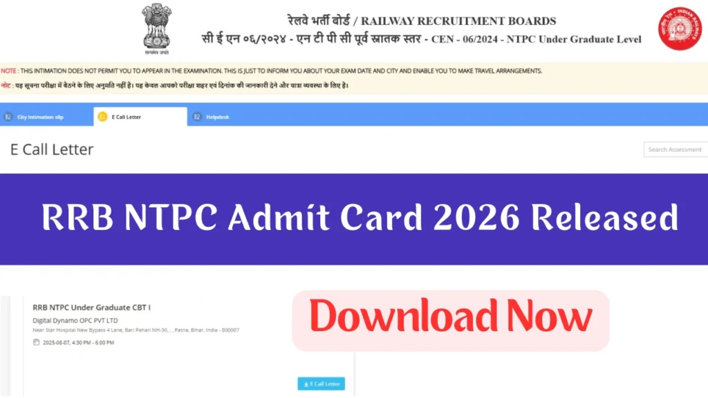 RRB NTPC Admit Card 2026