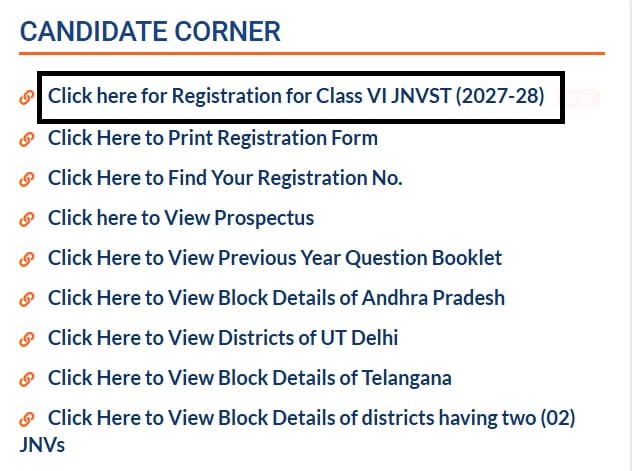 NVS Class 6 Admission Form 2027-28